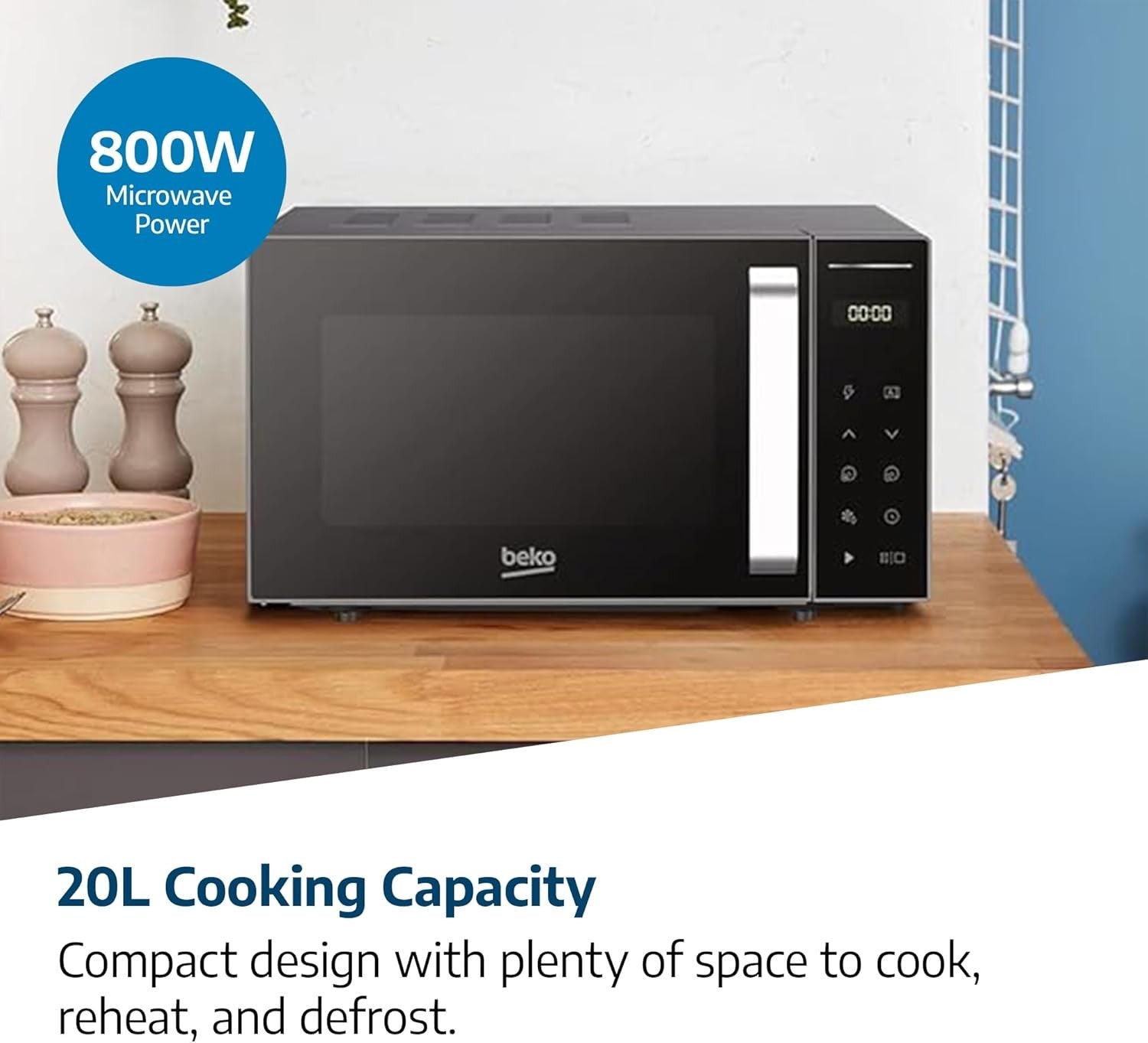 Beko Solo Microwave 20L Anthracite 800W, Touch Controls, Auto Cook
