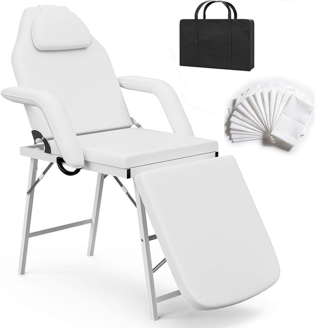 Portable Adjustable Massage Table Folding Beauty Bed Tattoo Spa Chair White