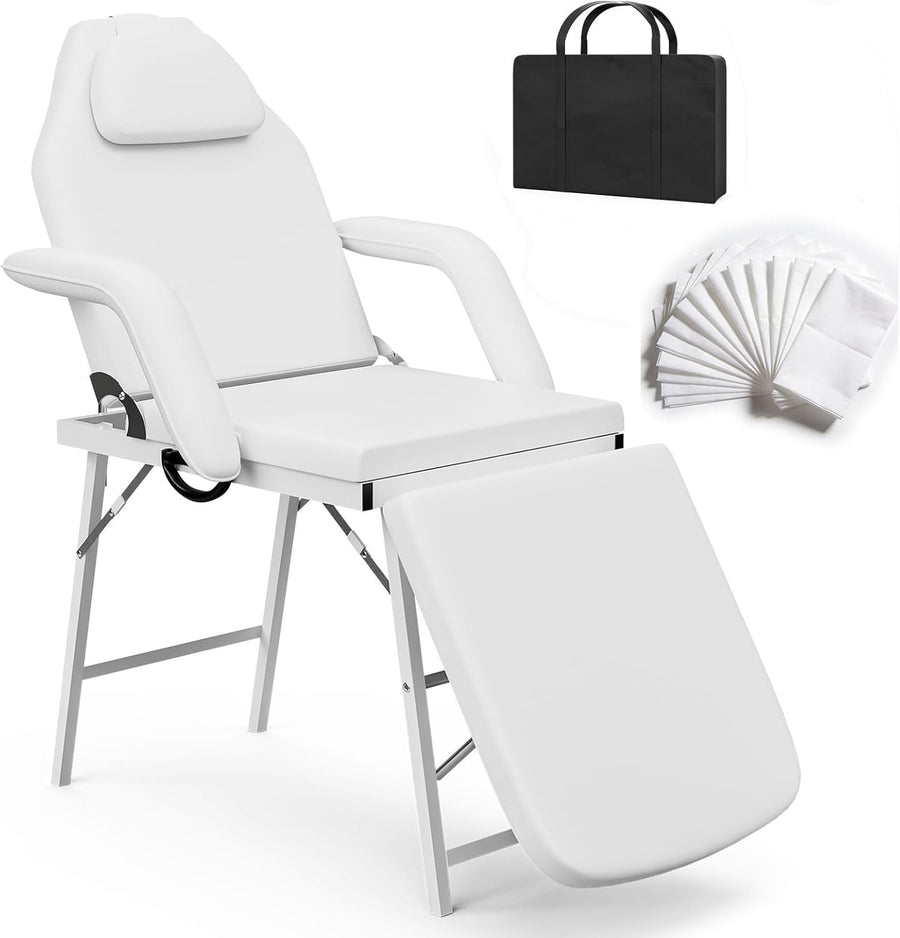 Portable Adjustable Massage Table Folding Beauty Bed Tattoo Spa Chair White