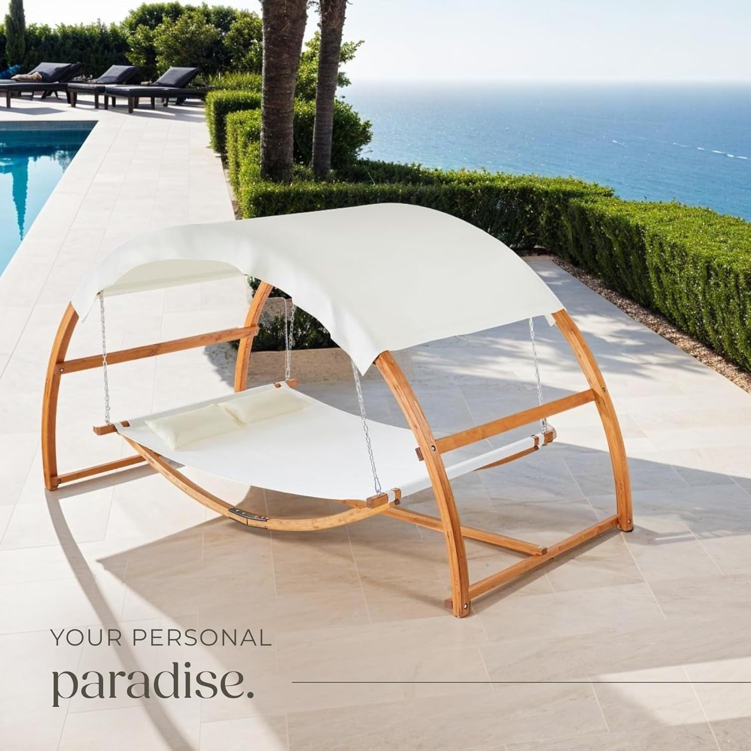 Luxury 2-Person Wooden Hammock w/ Canopy & Cushions – Outdoor Garden Swing