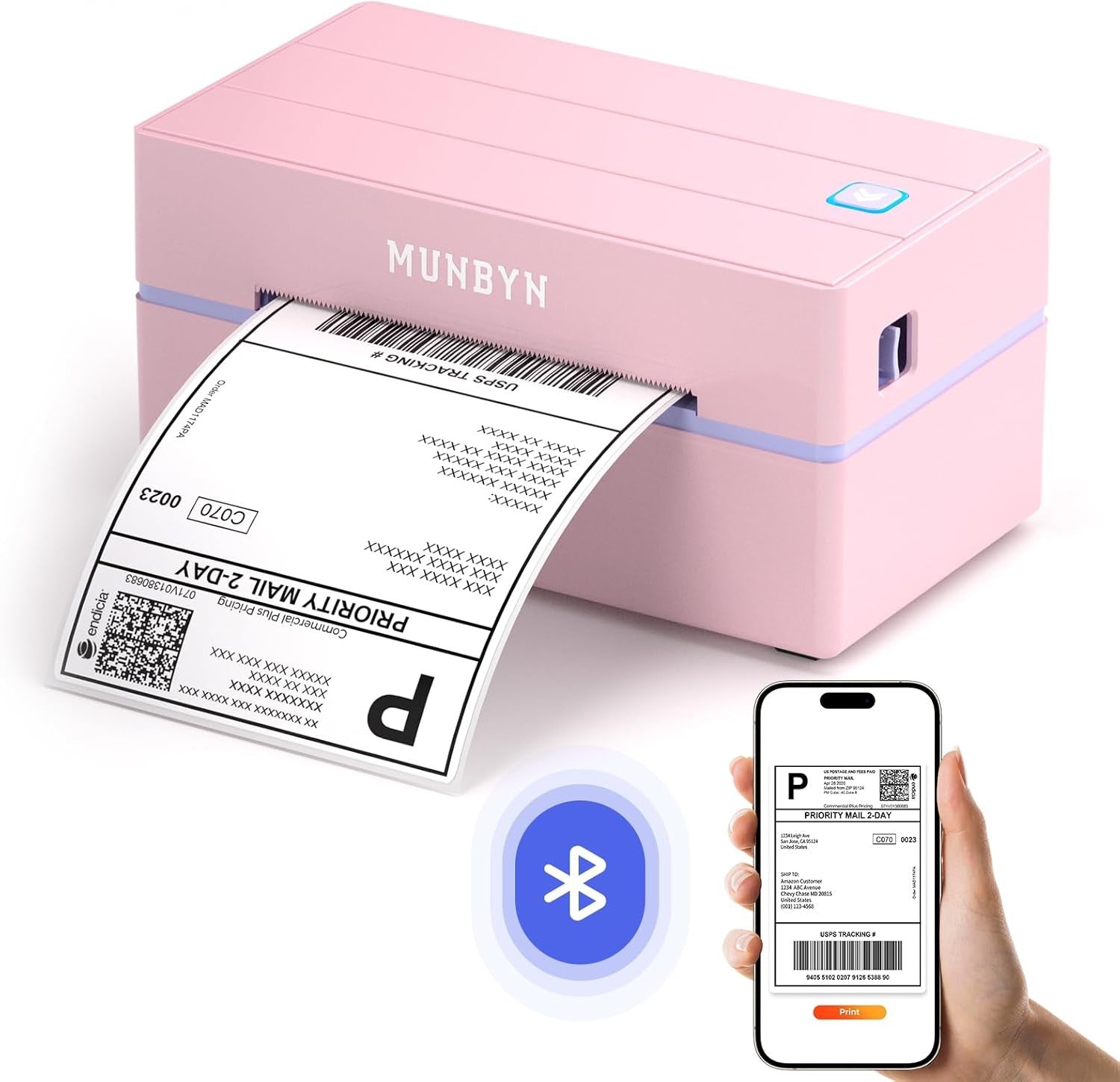 Bluetooth Shipping Label Printer 4x6 Thermal USB Pink