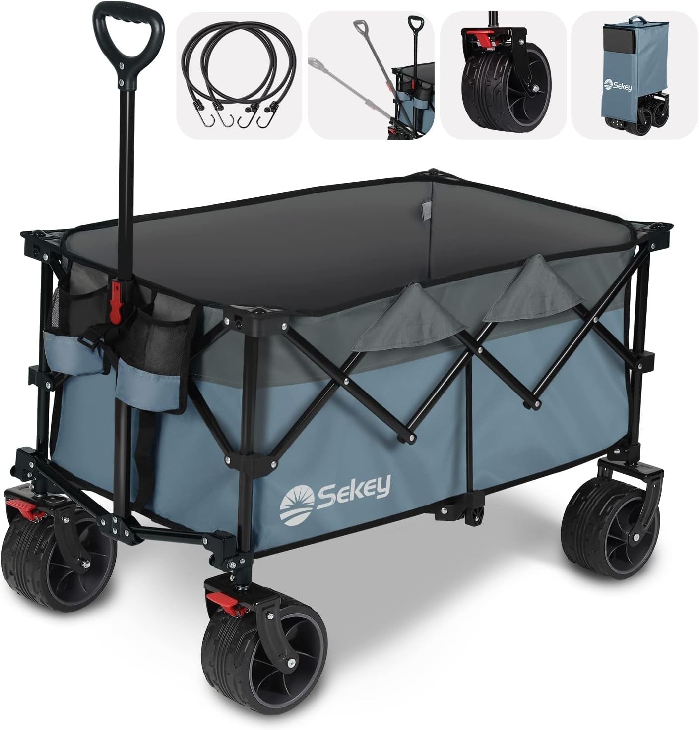 Blue/Grey 200L Folding Camping Wagon 150kg Heavy Duty All Terrain Festival Cart