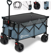 Blue/Grey 200L Folding Camping Wagon 150kg Heavy Duty All Terrain Festival Cart