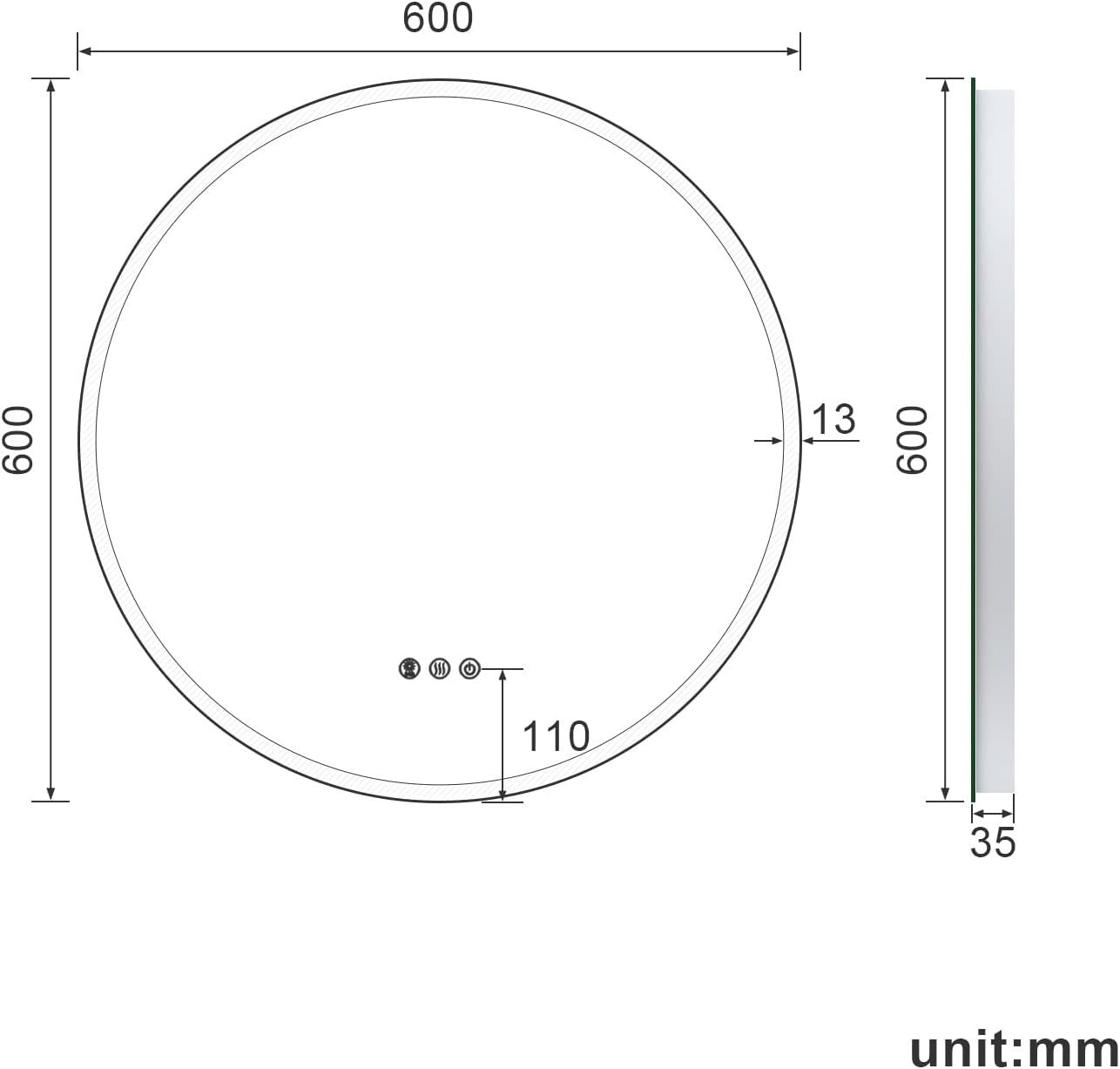 Round LED Bathroom Mirror 60cm RGB Color Change Anti-Fog Touch Control
