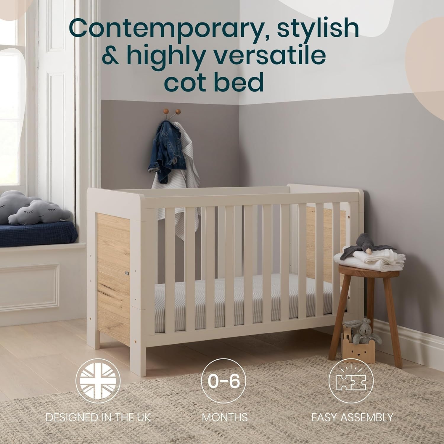 Bed Crib Toddler Day Bed Adjustable Base Wooden Convertible Cot Oak