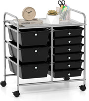 9 Drawer Rolling Storage Trolley Black Utility Cart Organizer Wheels