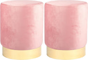 Pink Velvet Round Pouffe Footstool Modern Accent Seat 29x36cm