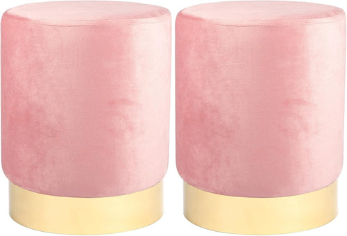 Pink Velvet Round Pouffe Footstool Modern Accent Seat 29x36cm