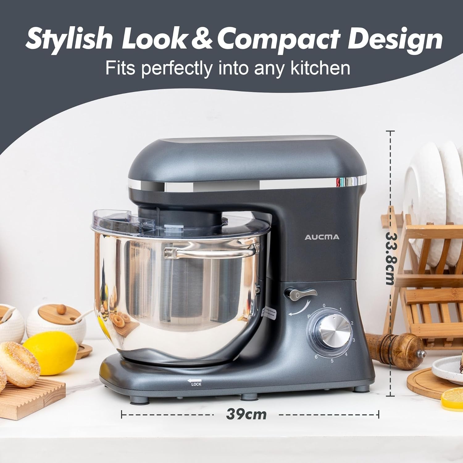 Powerful 7.5L Stand Mixer 6 Speed Kitchen Dough Hook Whisk Beater 1400W