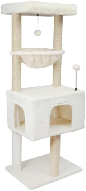 110cm Cat Tree Tower with Condo Hammock Sisal Scratching Posts Indoor