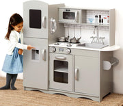 Large Wooden Kids Play Kitchen Lights Sounds Utensils Grey White