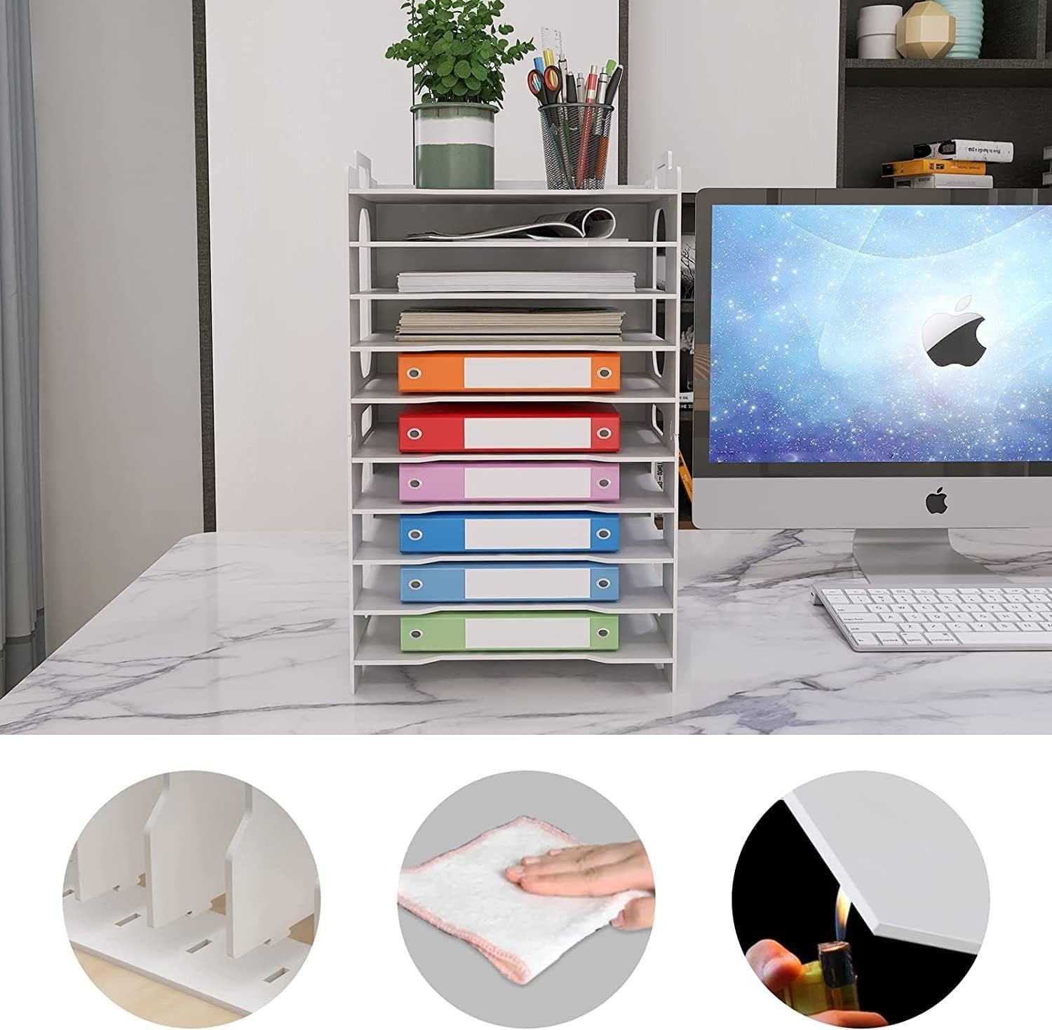 10-Tier A4 Desk Paper Tray Organizer | Desktop Filing Rack White