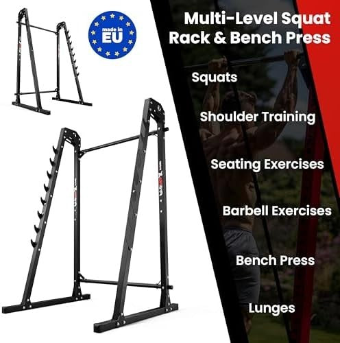 Multicolor/Red Adjustable Squat Rack & Bench Press Home Gym Strength Set