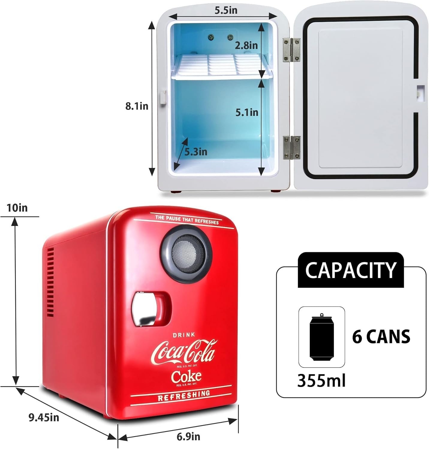 4L Mini Fridge Portable Cooler & Warmer Retro Bluetooth Speaker Red