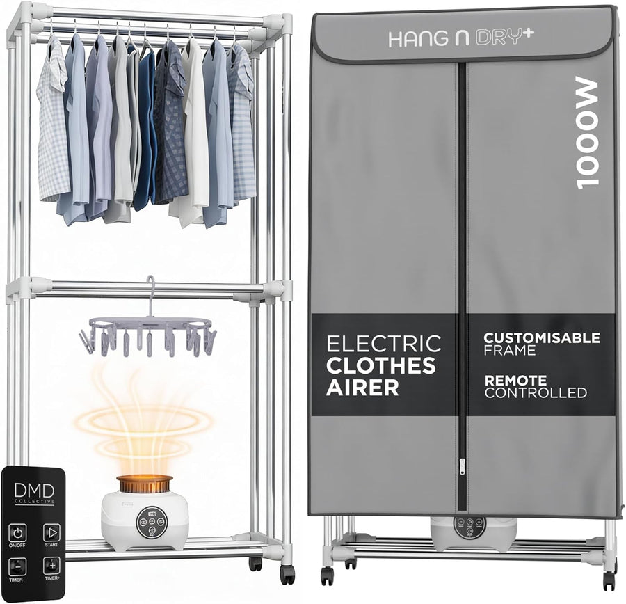 Electric Clothes Dryer Heated Airer 2 Tier 1000W Large Capacity Timer