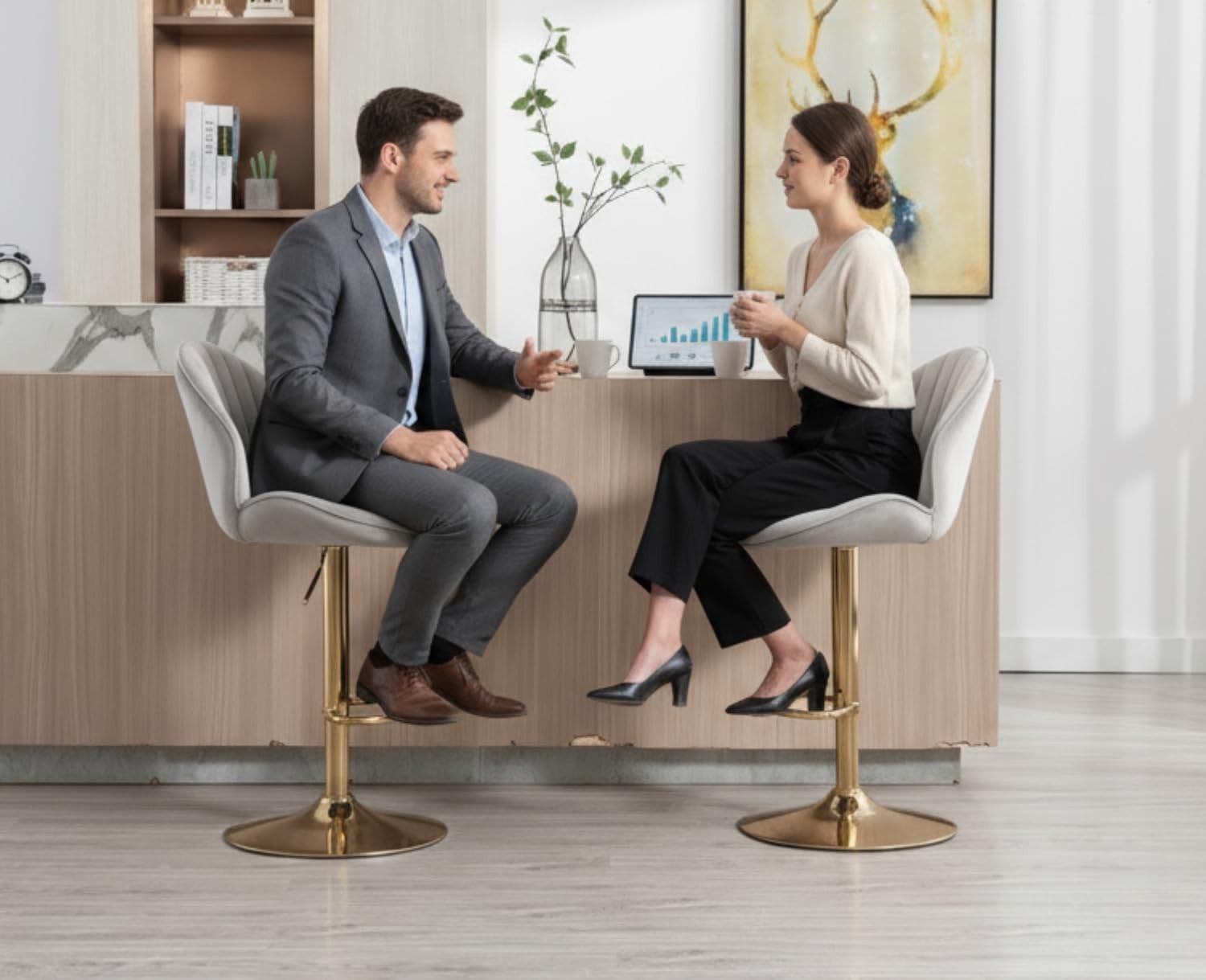 Gray Velvet Swivel Bar Stools Set of 2 Adjustable Kitchen Counter Chairs