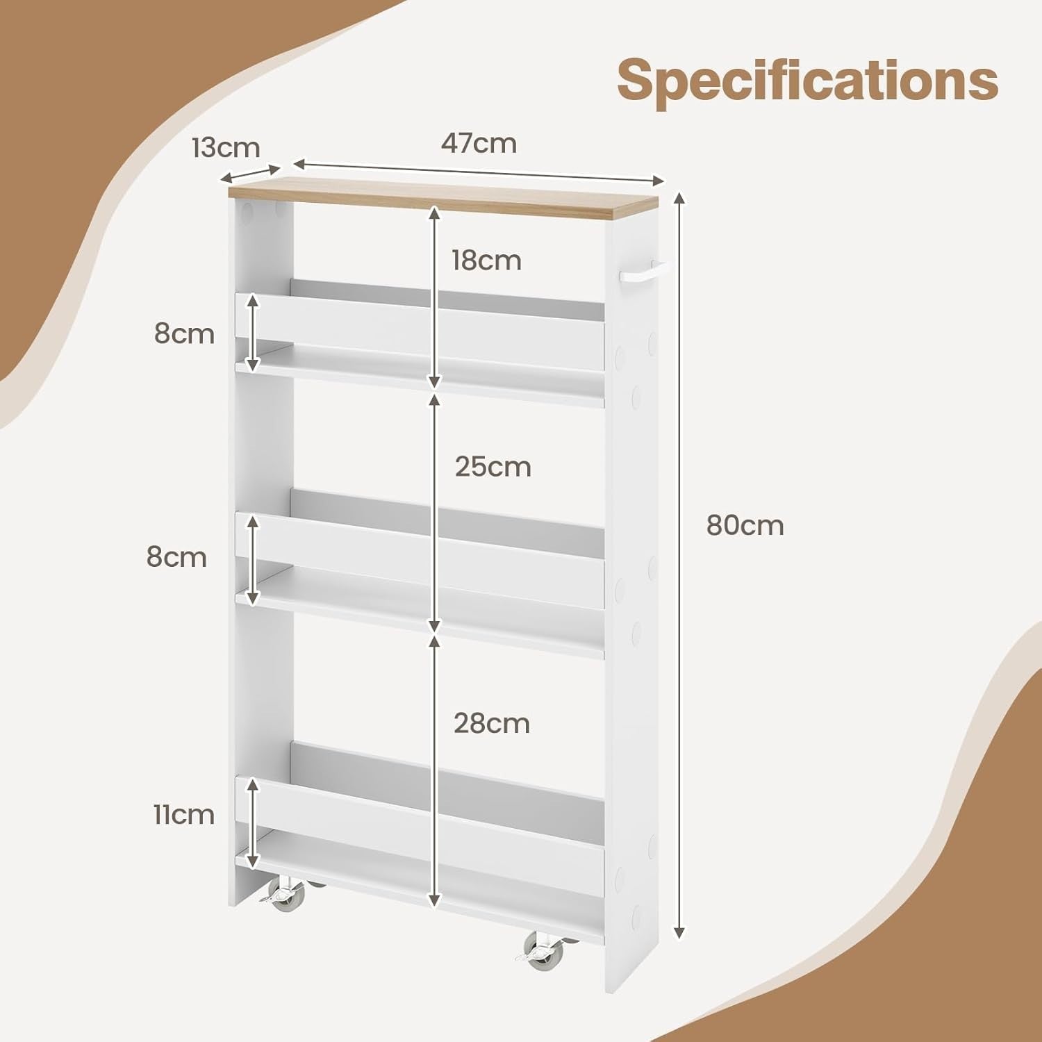 Slim Rolling Kitchen Storage Cart 4 Tier Narrow Shelf Organizer Wheels