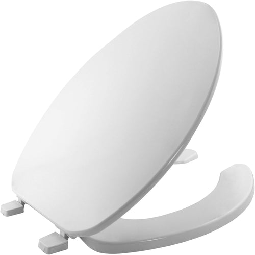 Economy Elongated Open Front Toilet Seat w/ Cover Easy Clean White Plastic