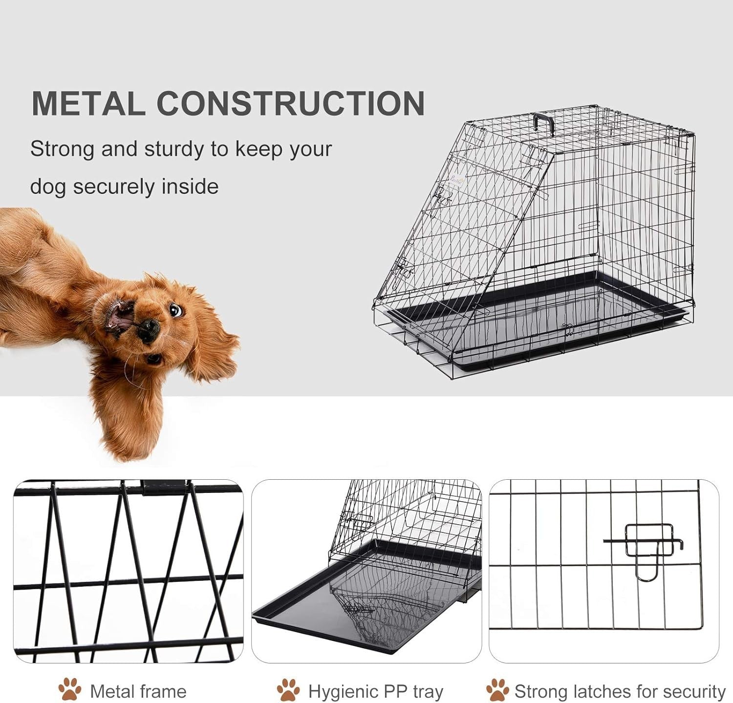 Folding Metal Dog Crate with Tray & Handle – Portable Car Travel Cage