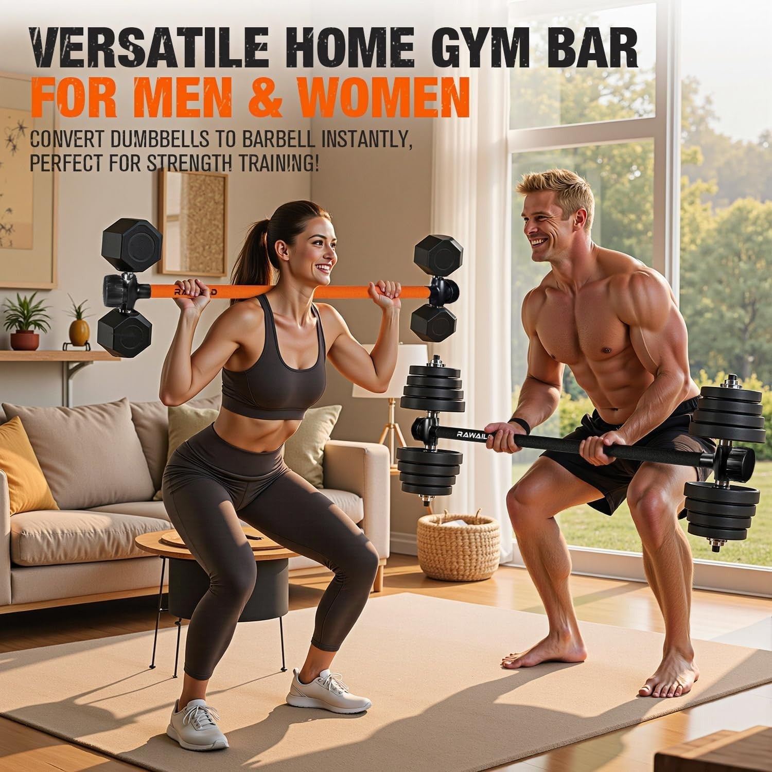 Dumbbell to Barbell Converter 300LB Weight Bar Attachment Home Gym