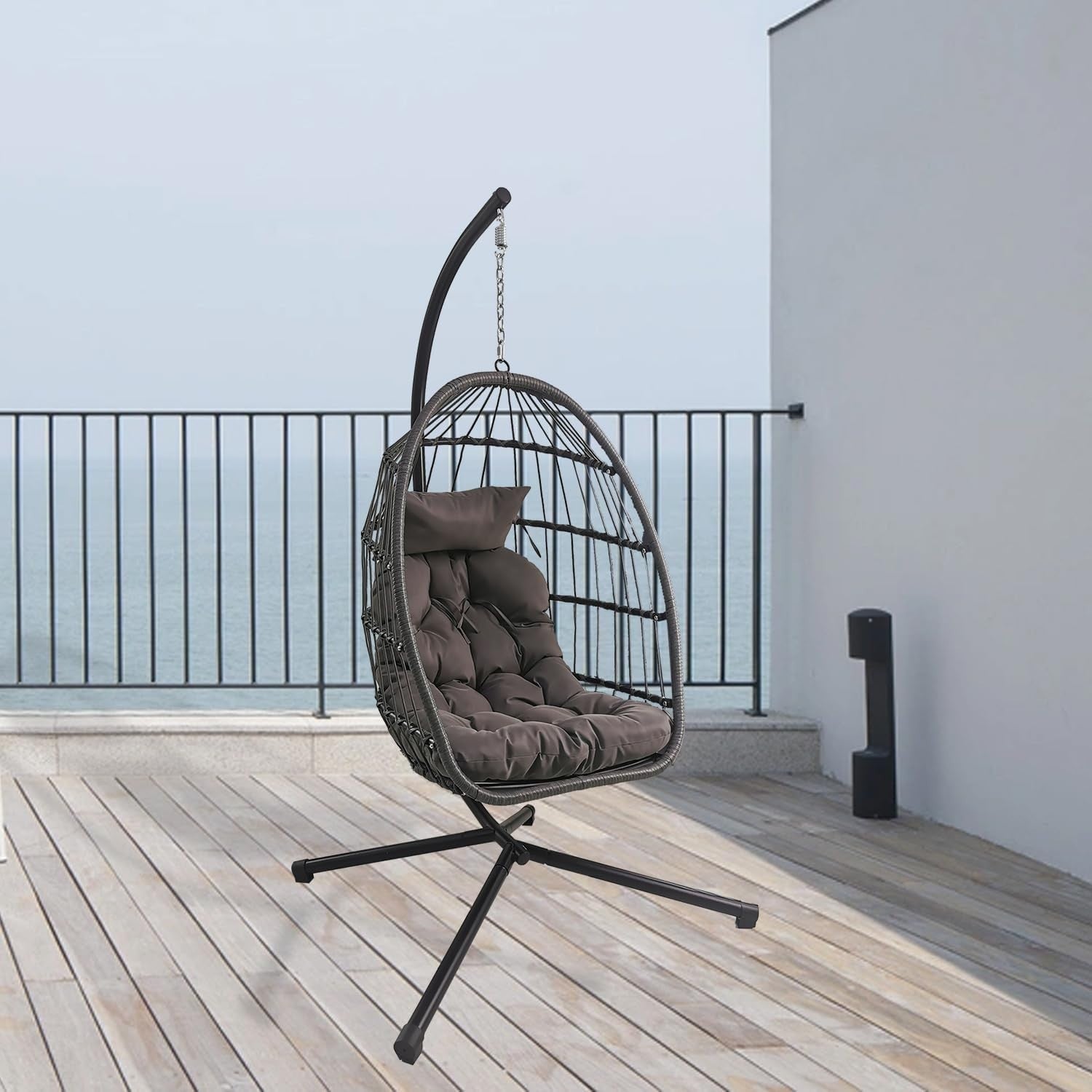 Foldable Rattan Hanging Egg Chair with Stand | Indoor Outdoor Swing Seat