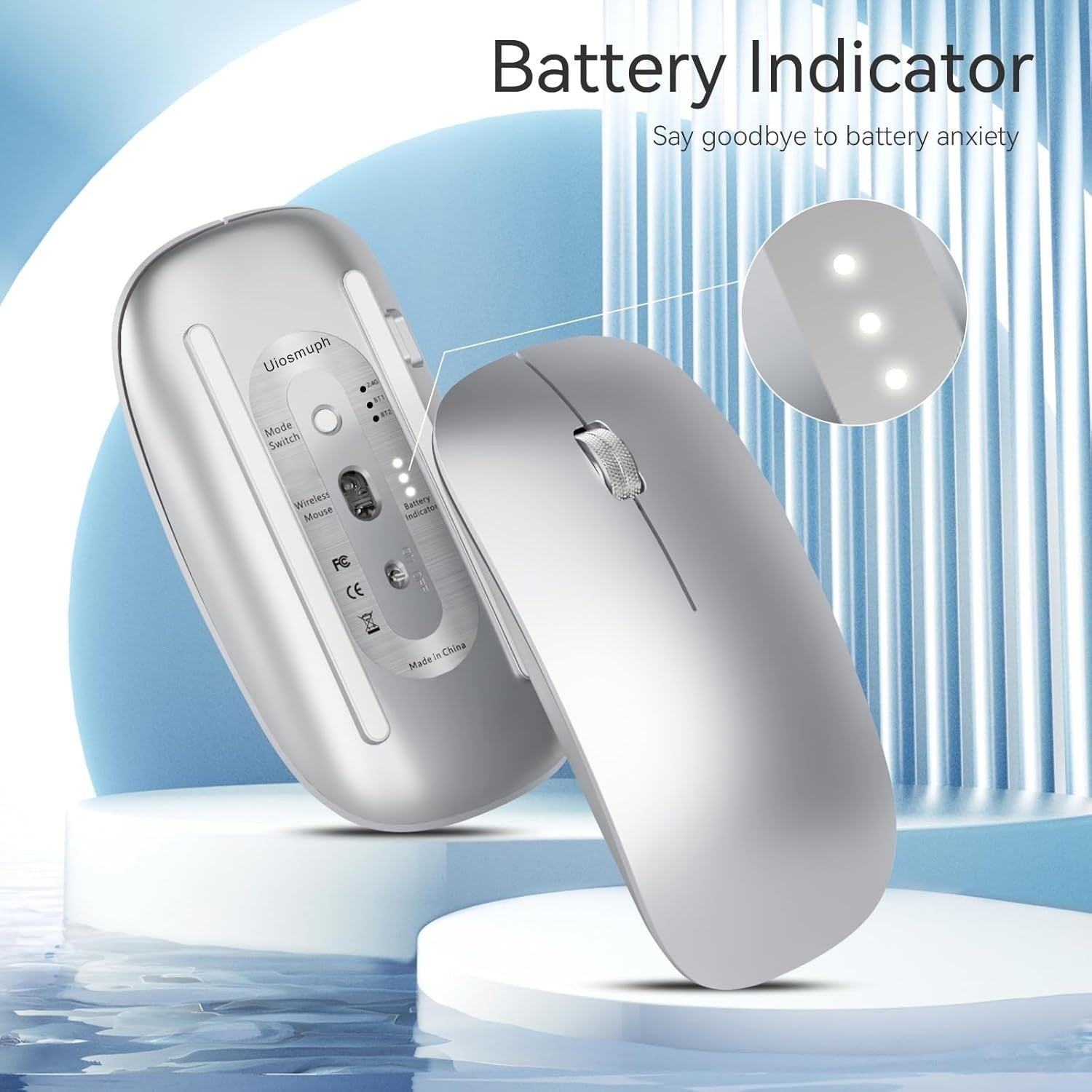 Ultra Slim Bluetooth Mouse Rechargeable Silent Triple Mode USB C Travel Silver