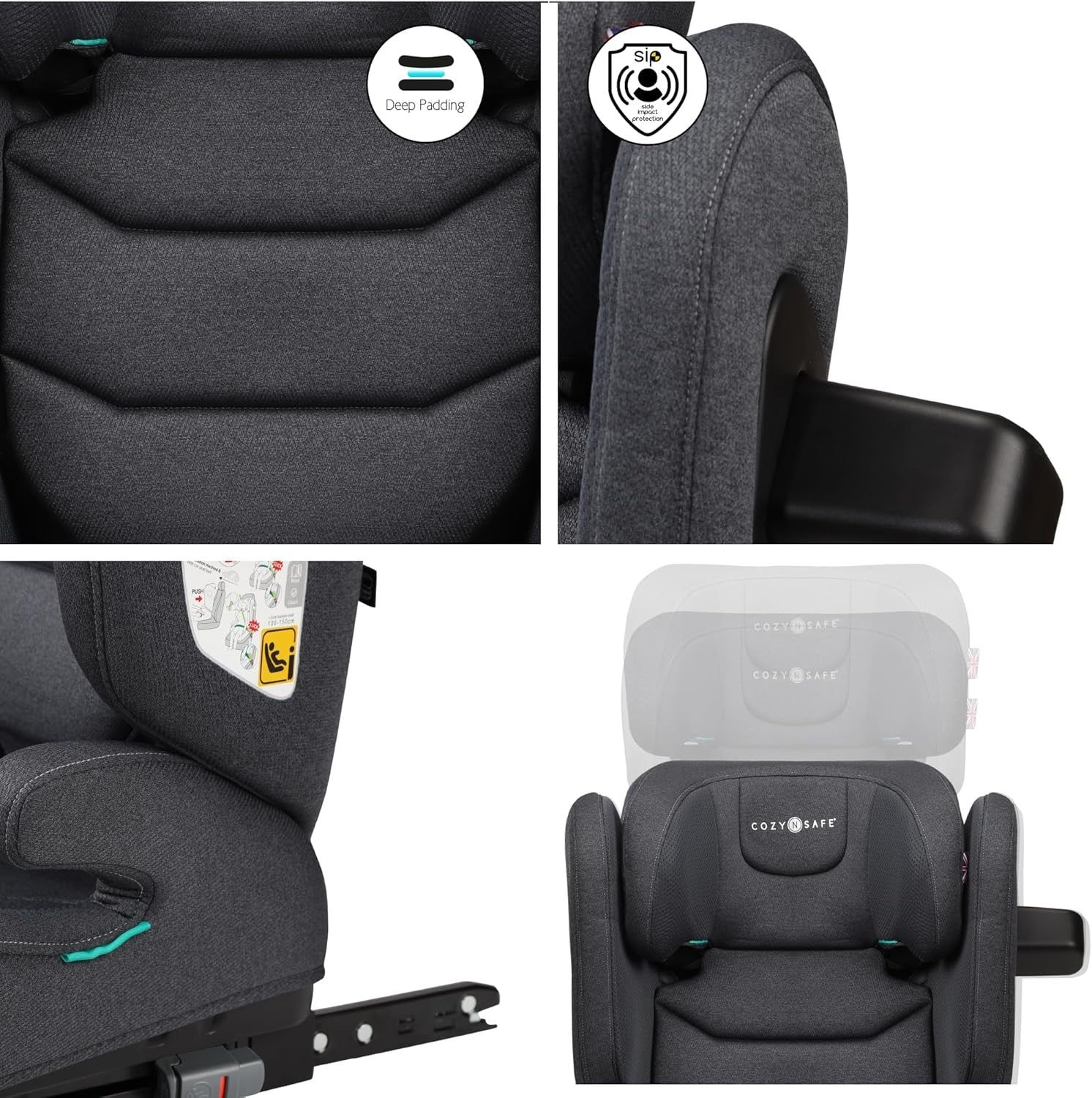 ISOFIX High Back Booster Car Seat i-Size 100–150cm Cupholder Slate