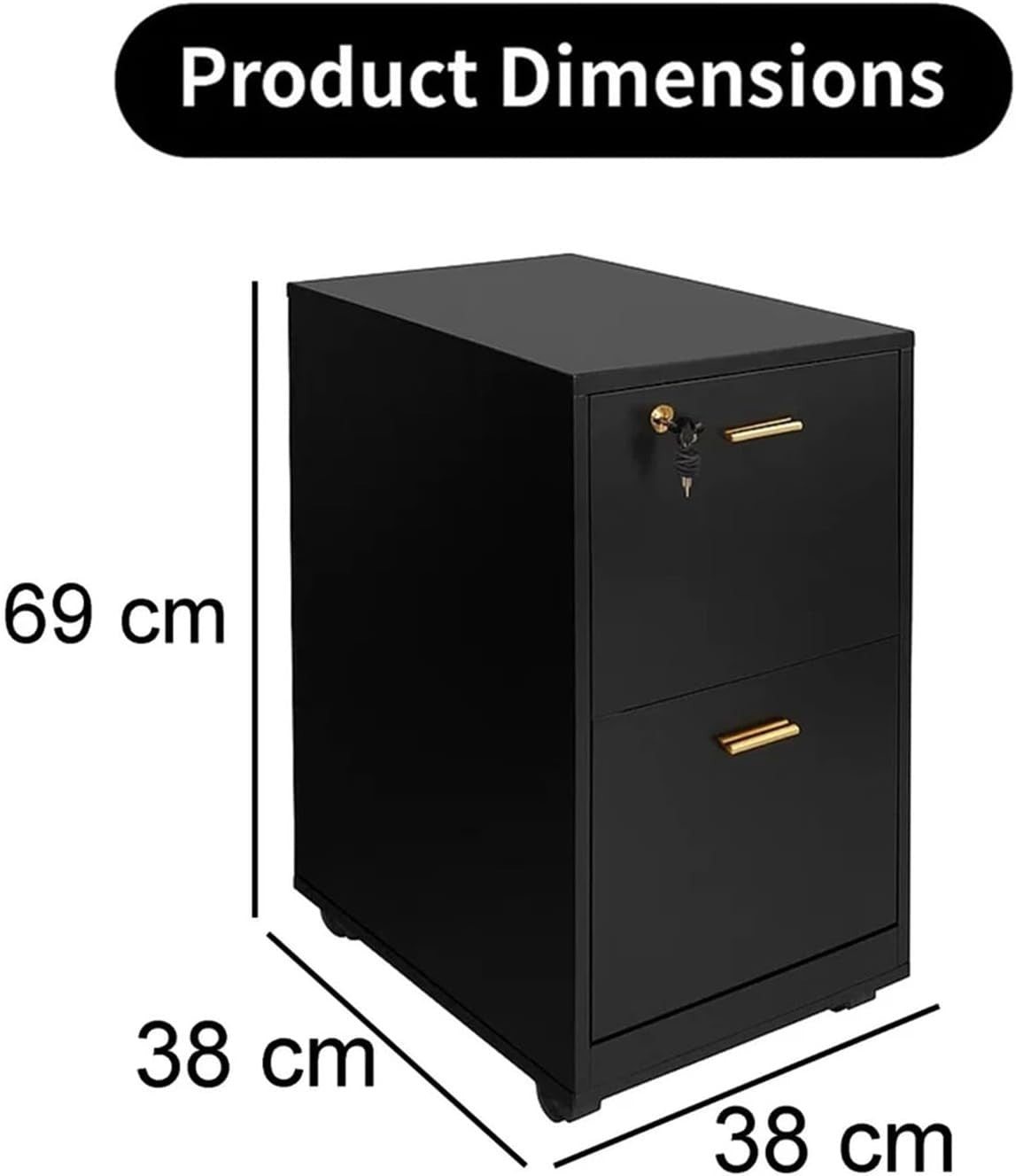 Black Locking 2 Drawer Rolling File Cabinet Vertical Under Desk Storage