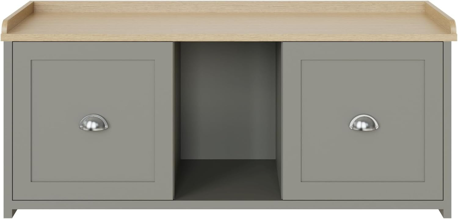 Grey 2-Door Shoe Storage Bench – Oak Entryway Seat & Hallway Organizer
