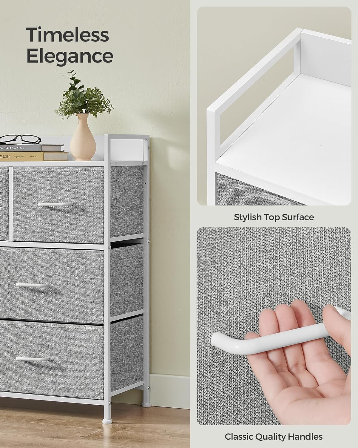 7 Drawer Chest Dove Grey White Fabric Storage Cabinet Bedroom Dresser