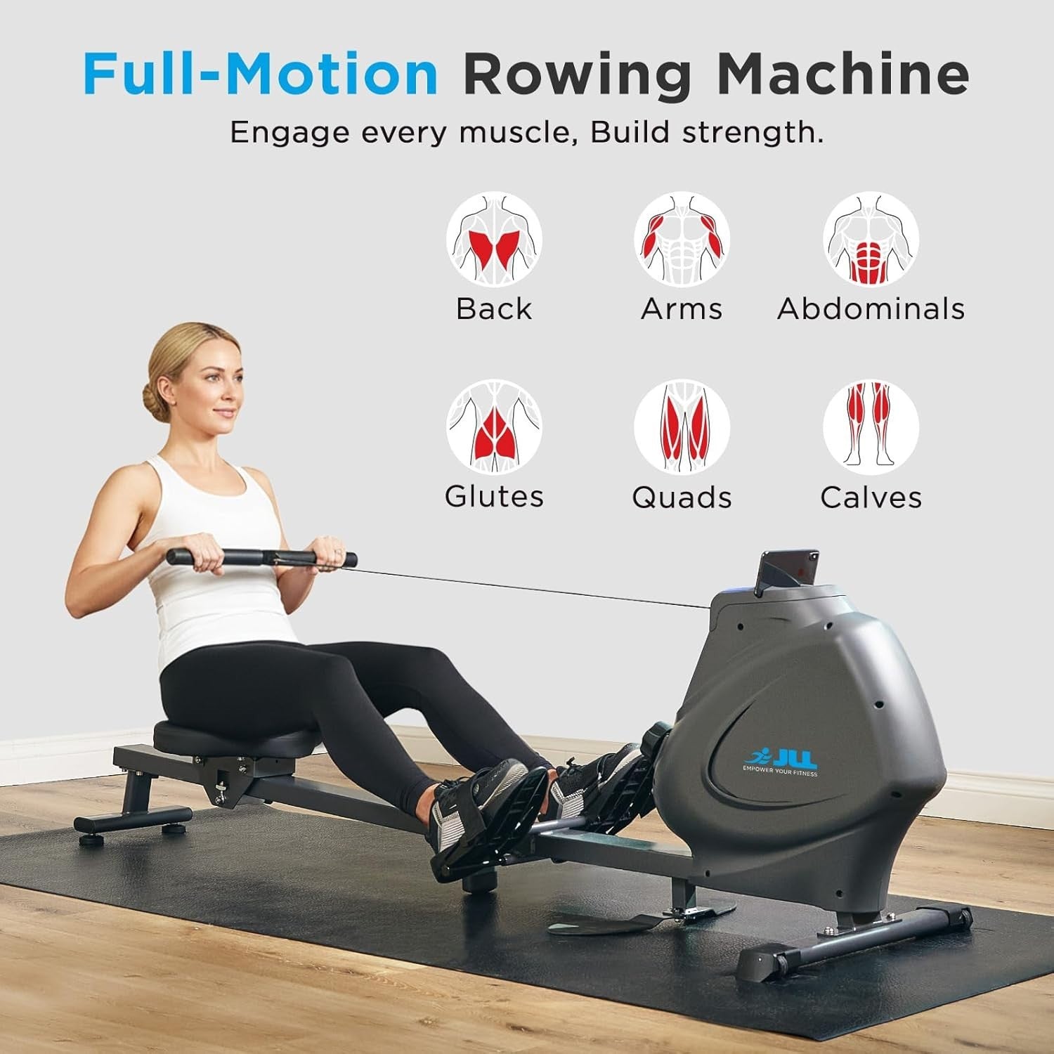 Folding Magnetic Rowing Machine 16-Level Quiet Rower LCD App Compatible 130KG