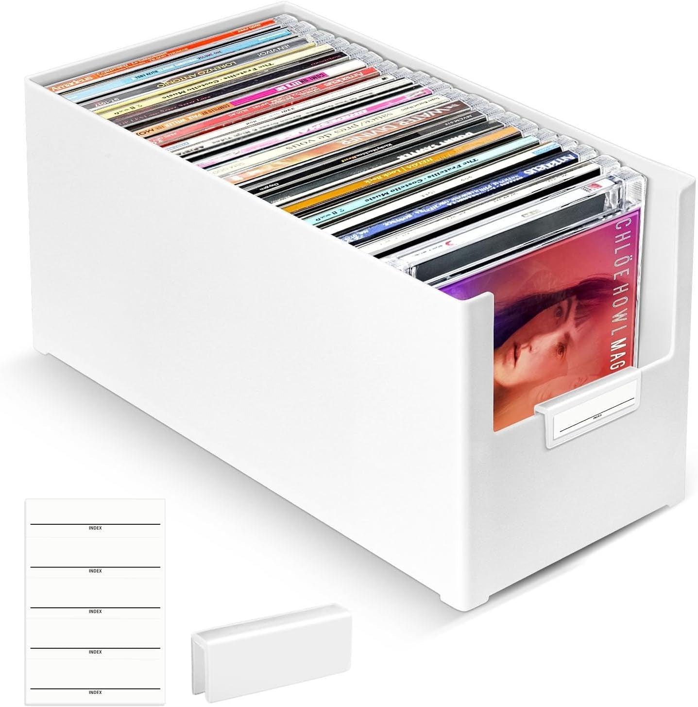 CD Storage Box Stackable Organizer Holds 25 CDs Plastic Media Holder White