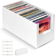 CD Storage Box Stackable Organizer Holds 25 CDs Plastic Media Holder White