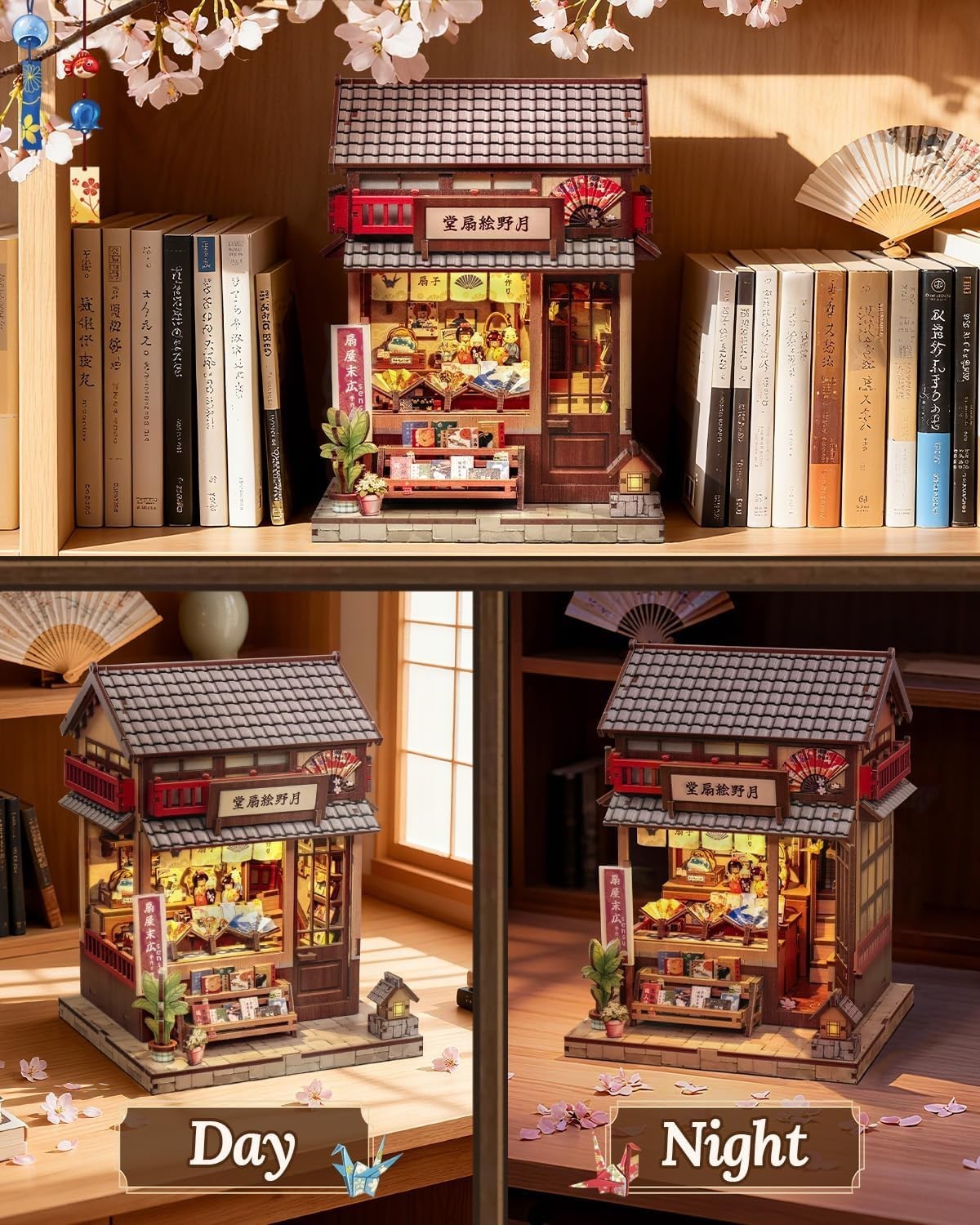 DIY Book Nook Kit Japanese Fan House LED Miniature Bookend Decor