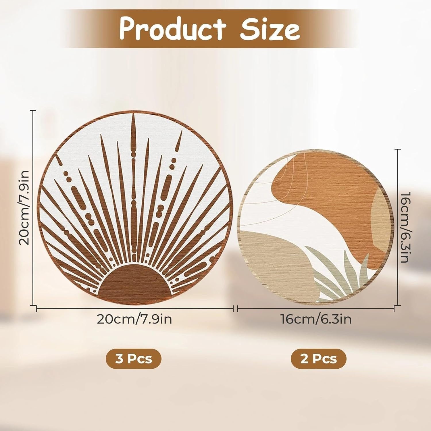 5-Piece Boho Wooden Wall Art Round Panels Living Room Decor