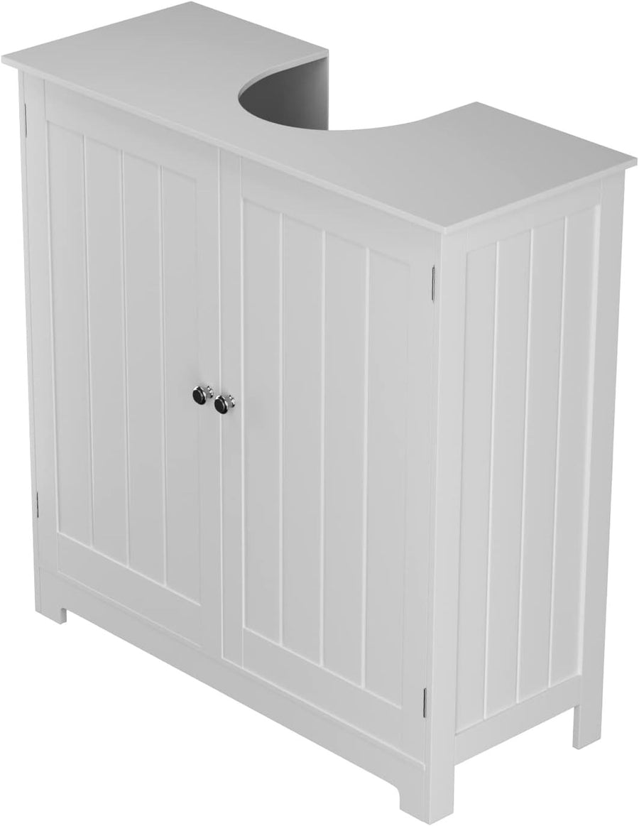 White Under Sink Bathroom Cabinet 60x30x58cm 2 Door Storage Unit Adjustable
