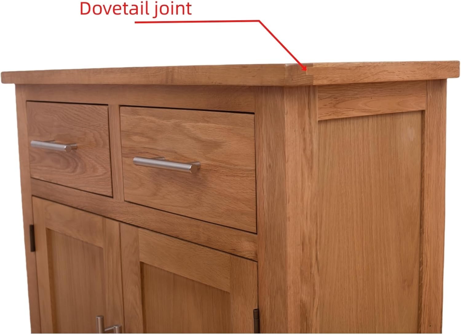 Small Solid  Natural Oak Sideboard Cabinet 2 Door 2 Drawer Hallway Storage Unit