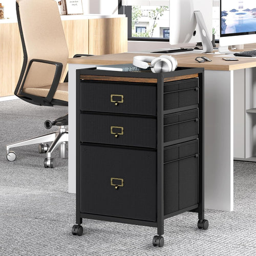 Black Metal Rolling File Cabinet 3 Drawer Under Desk Office Storage