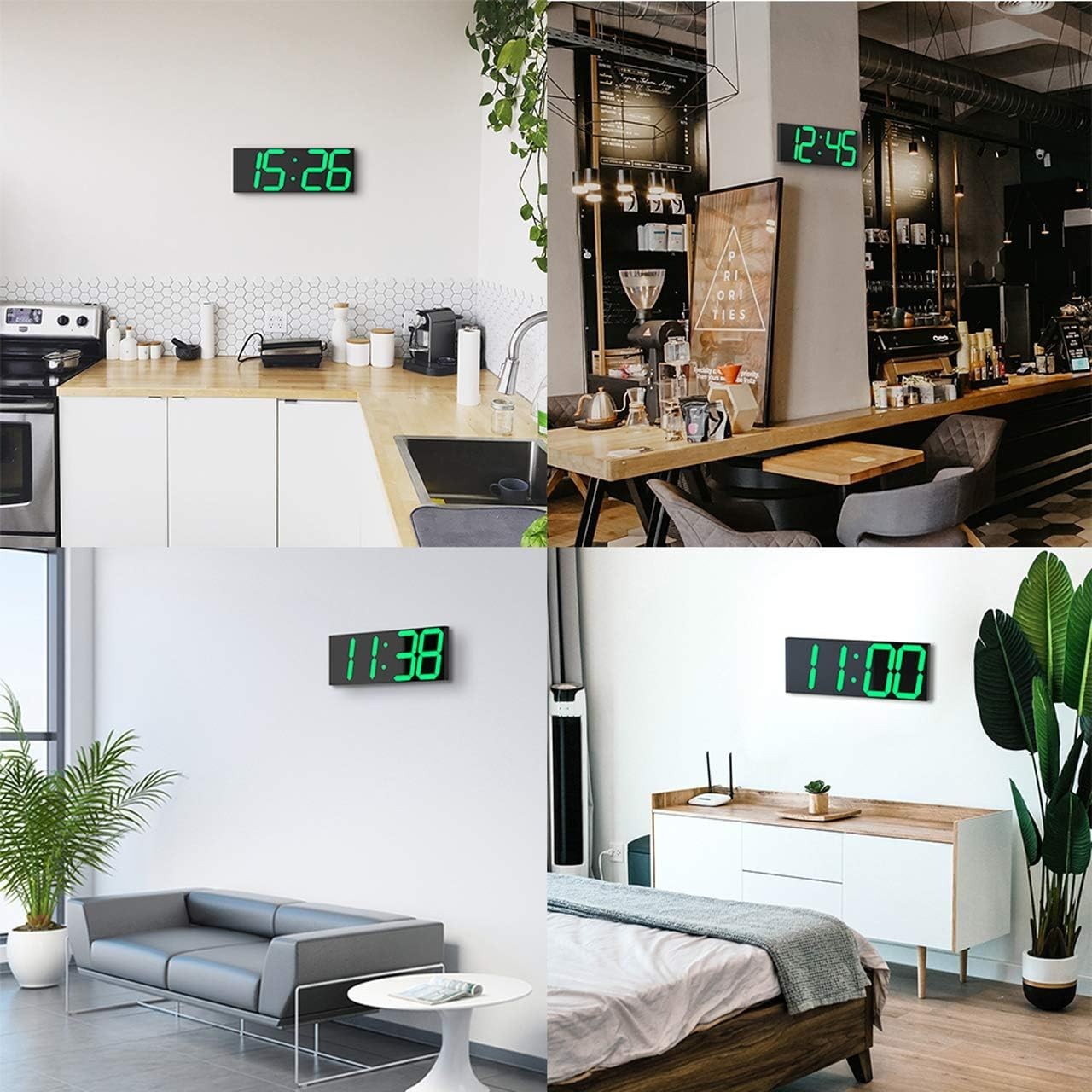 18" Digital LED Wall Clock Green Display Timer Thermometer Calendar USB