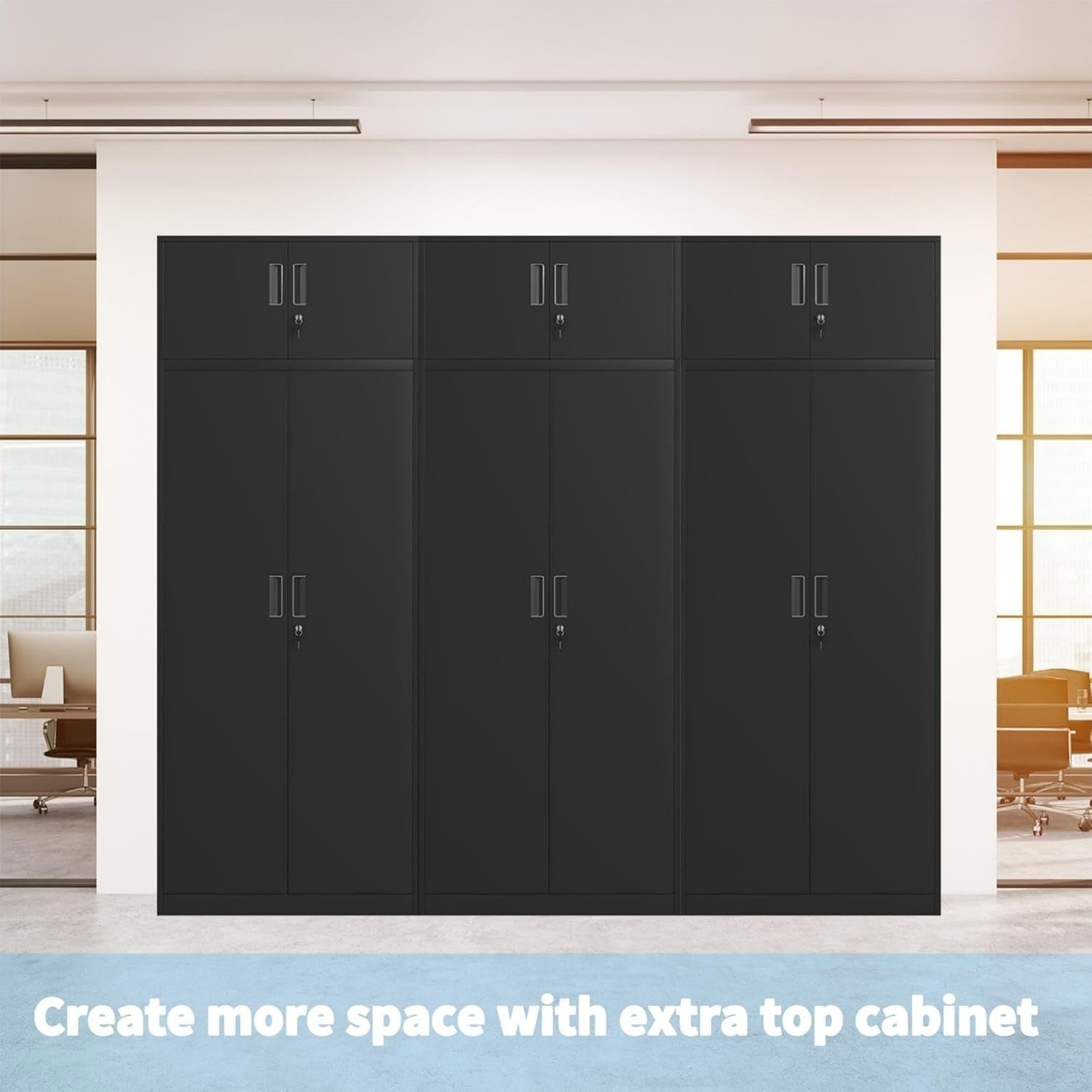 Tall Lockable Steel Storage Cabinet with Shelves, 220cm Metal Cupboard