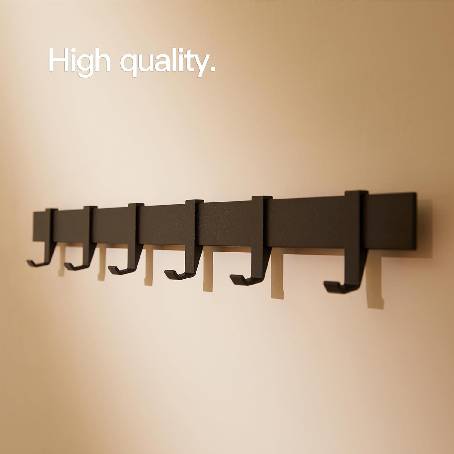 Modern Black Wall Coat Rack 58cm | Metal Rail with 6 Sliding Hooks Matte