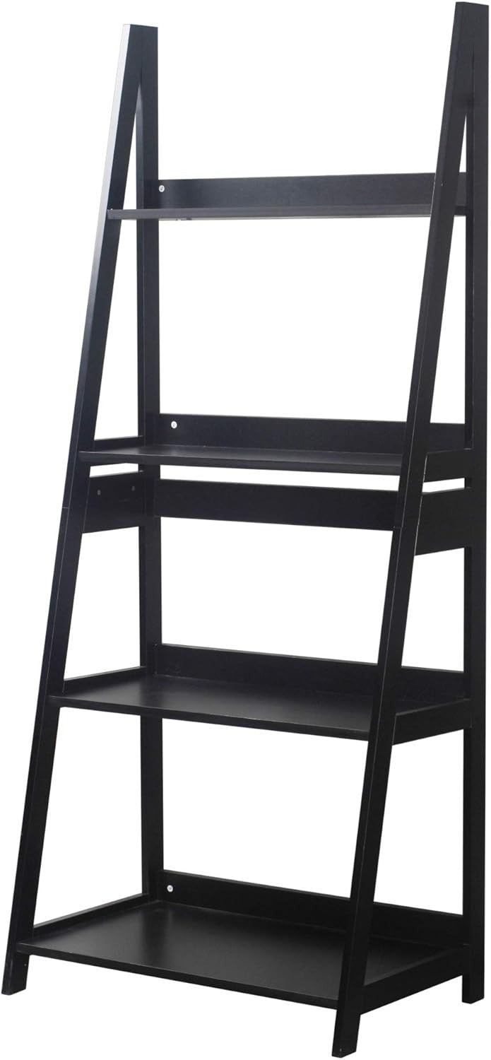 4 Tier Ladder Storage Shelf Wooden Display Rack Freestanding Black