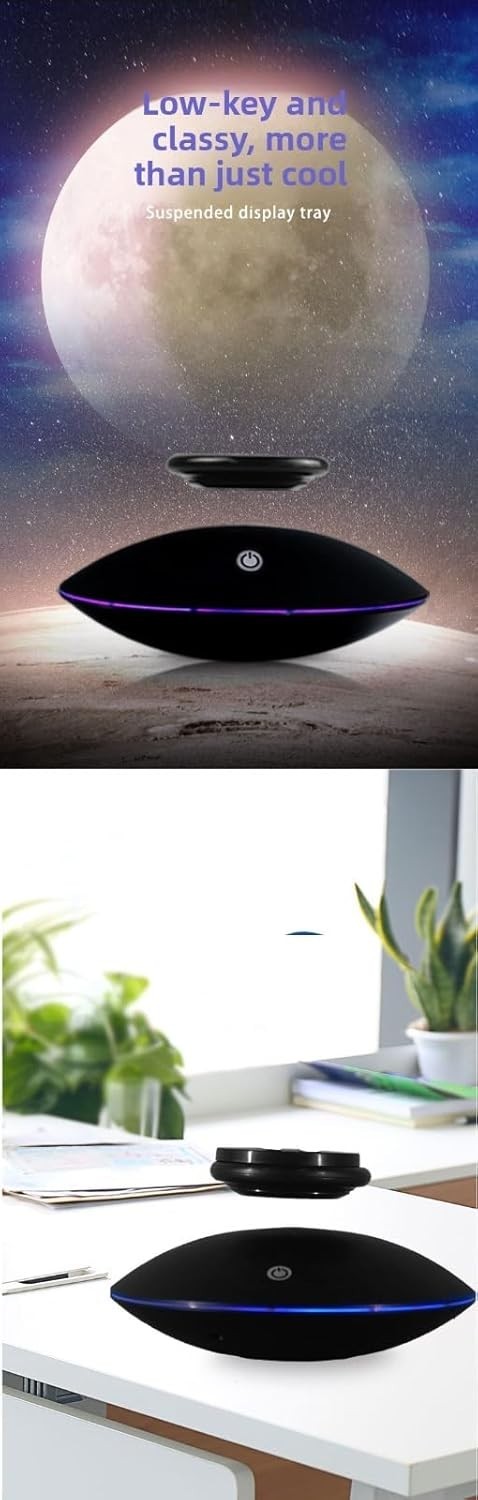 Magnetic Levitation Display Stand Black, Floating Rotating LED Showcase