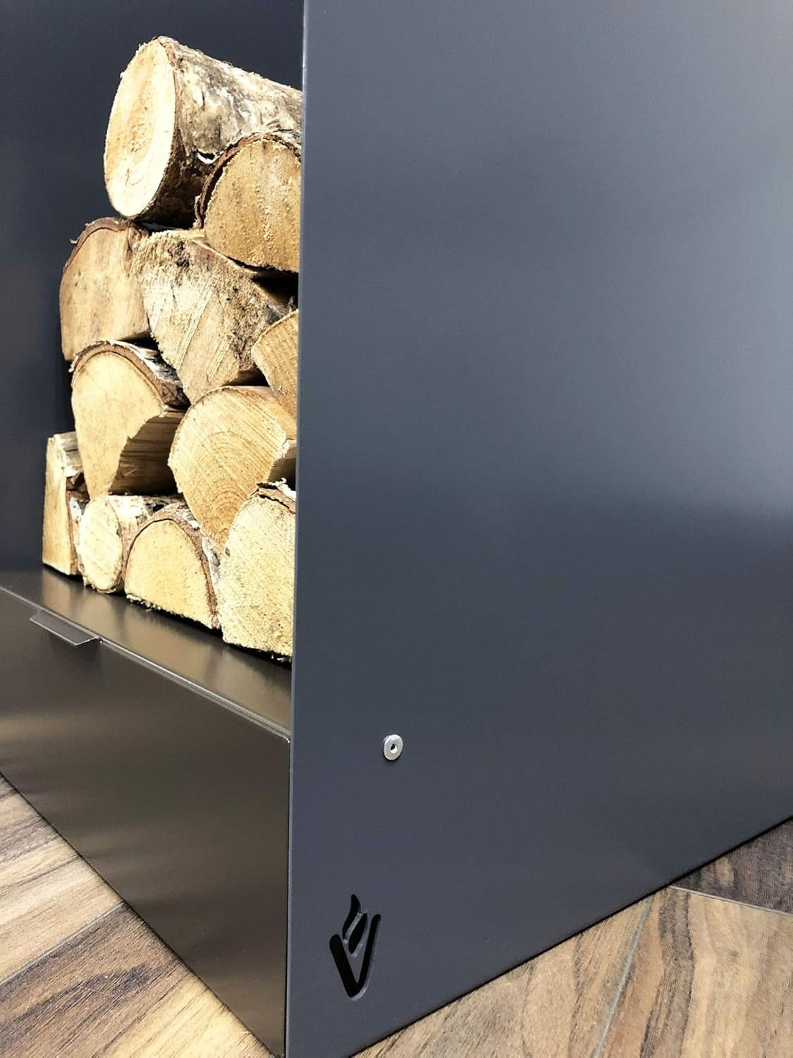 Firewood Log Holder with Drawer Indoor Steel Wood Storage Rack Modern