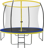 10FT Round Garden Trampoline w Safety Enclosure Ladder PVC Padding
