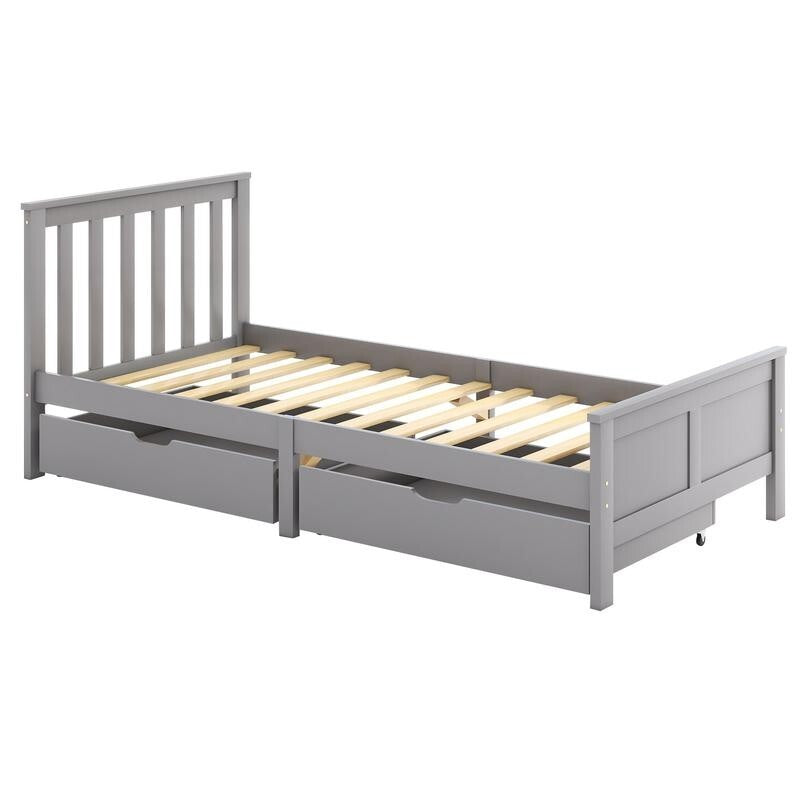 3FT Single Grey Wooden Bed Frame with Storage Drawers Kids Adults Solid Pine