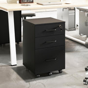 Black Locking Rolling File Cabinet 3 Drawer Under Desk Storage