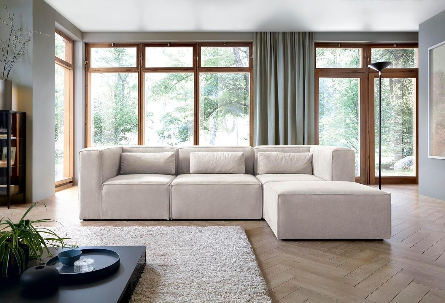 White Corner Sofa L Shape | Modular 4 Seater Chenille Sectional | Soft & Modern