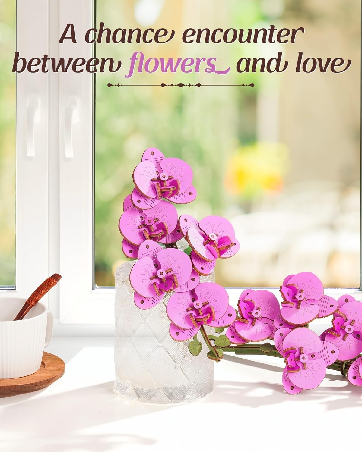 3D Wooden Orchid Puzzle DIY Kit – Elegant Purple Flower Home Decor Gift