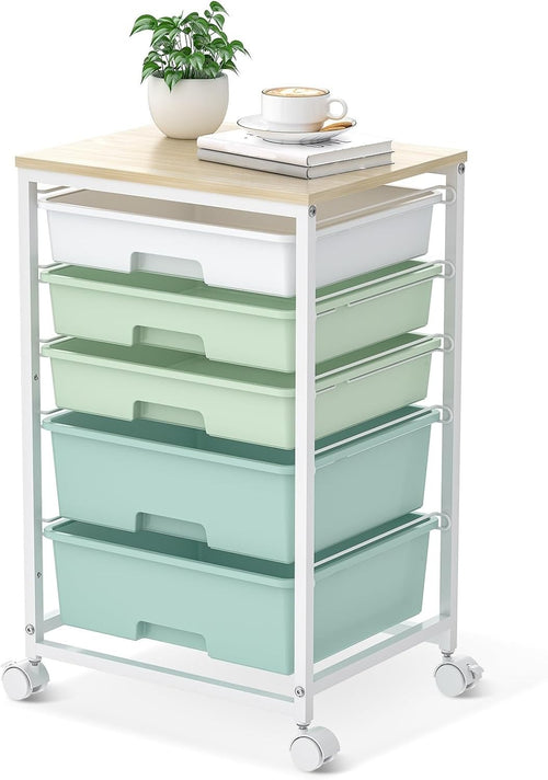 5 Drawer Rolling Storage Trolley Cart with Wheels Utility Organizer Green